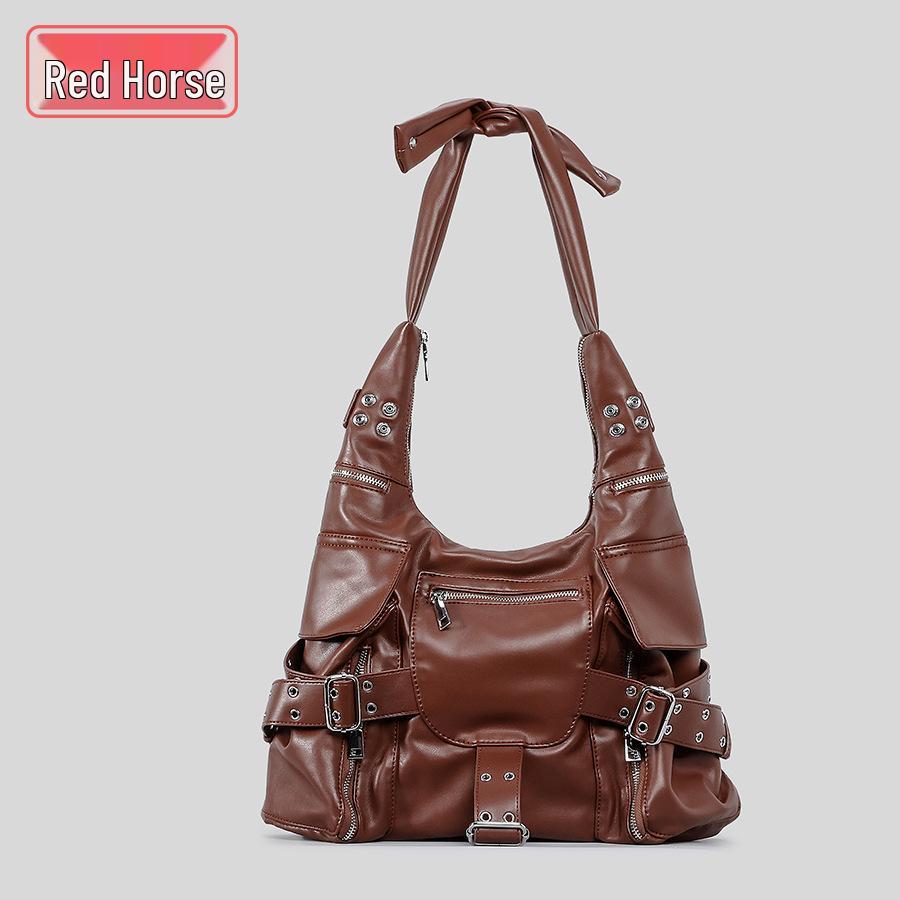 

Ретро Сумка-тоут Spicy Girl большая из мягкой кожи, подмышечная, для мотоцикла, с многофункциональными карманами коричневый/красный