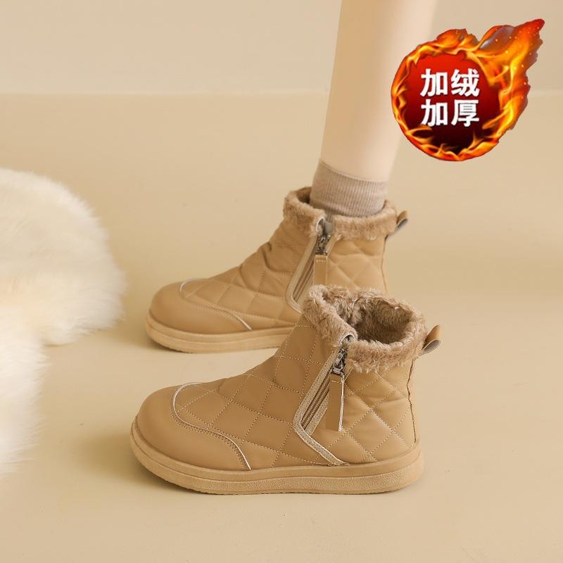 Fleece snow boots winter new side zipper waterproof thickened thermal cotton shoes platform casual short boots two cotton