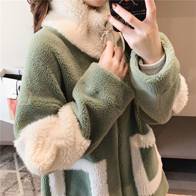 Autumn and Winter Faux Lambskin Coat Women's Korean Sweatshirt Thickened with Fleece Versatile Mid-length Large-sized Winter Coat