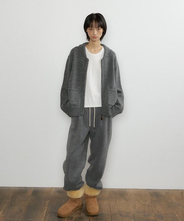Lingseoul Merino Wool Knit Zip-Up-Charcoal