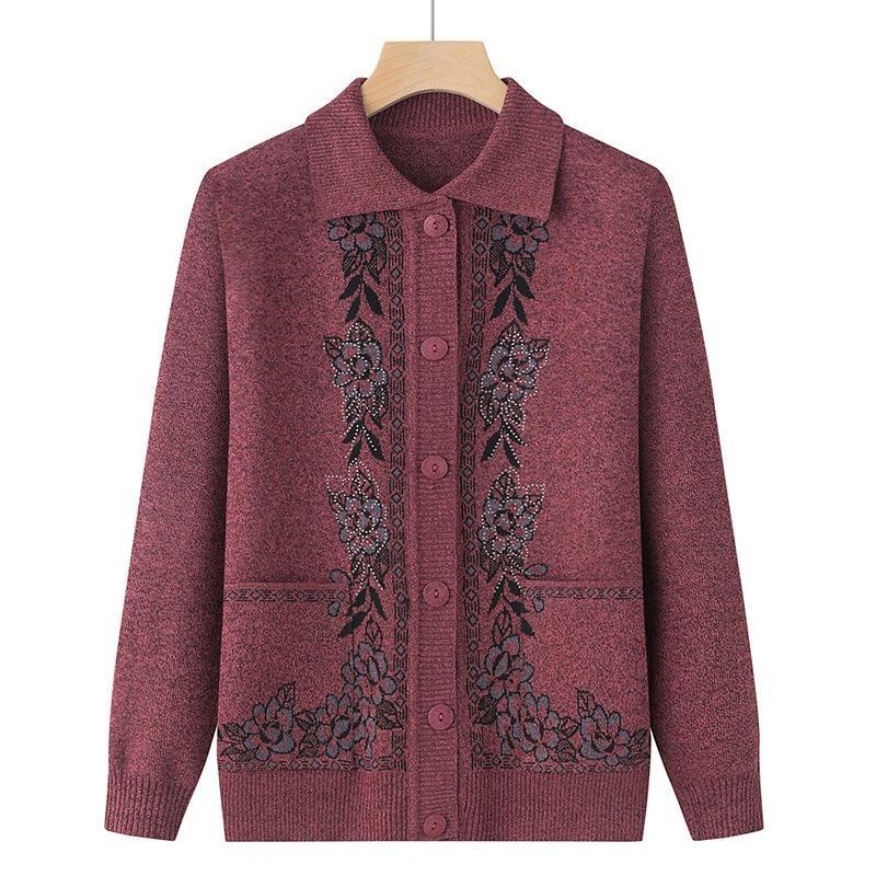 Spring Autumn Middle-Aged Elderly Women's Sweater Thin Cardigan Jackets Casual Long Sleeve Coats Female Knitted Sweater