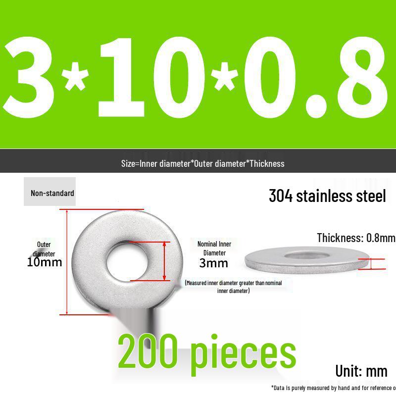 304 Stainless Steel Enlarged Flat Washer Ring (Sizes: M1.6-M22)