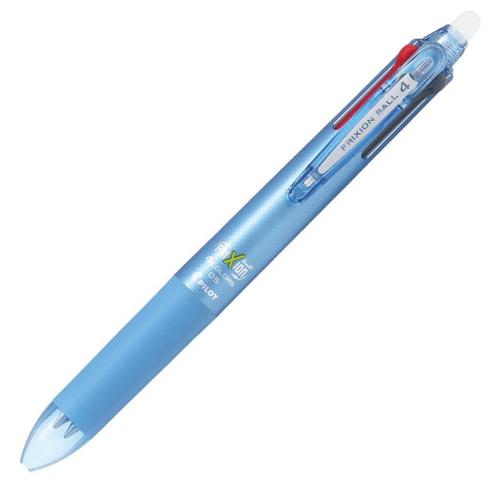 Pilot Frixion Ball 4 Ballpoint Extra 4 Colors Light Blue Pen, 0.5mm Fine, (Black, Red, Blue, Green), (LKFB-80EF-LB)