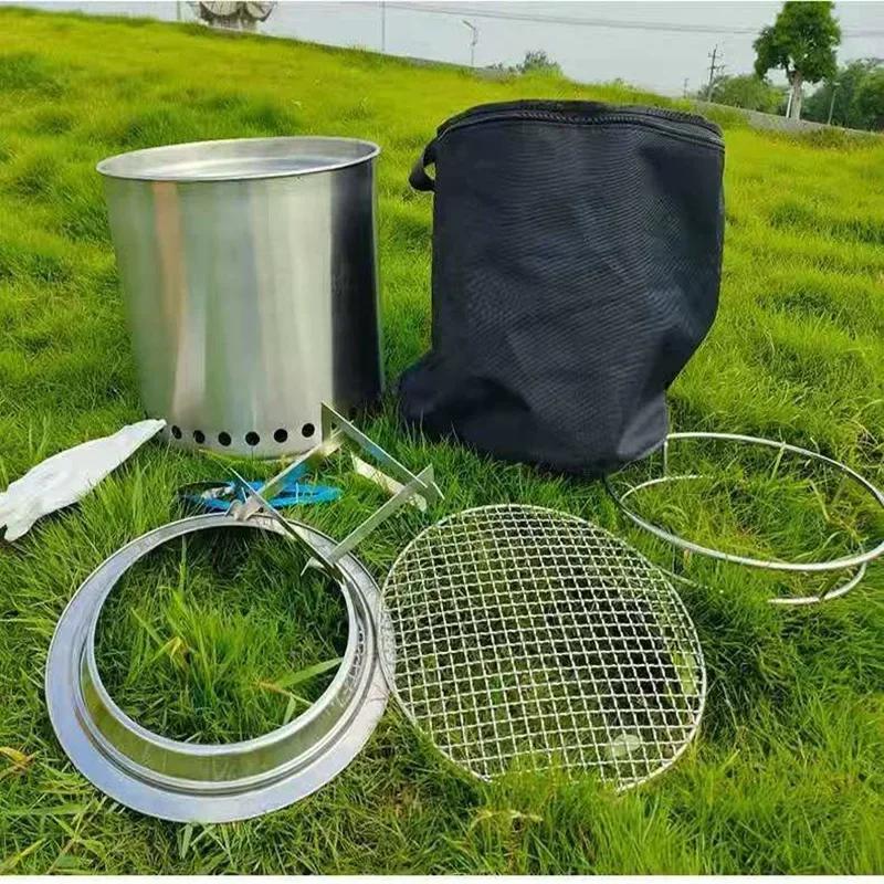 304 Stainless Steel Firewood Stove Outdoor Windproof and Warm Camping Stove Portable Picnic Barbecue Stove Camping Accessories