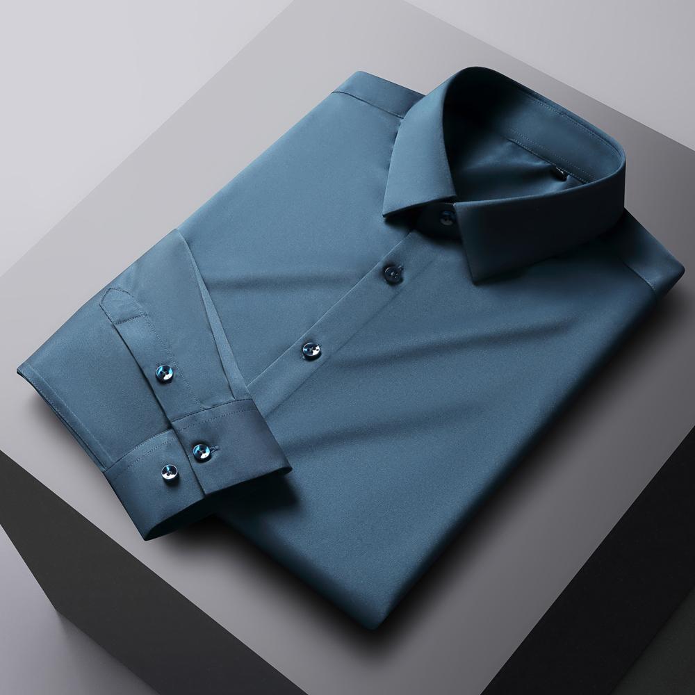 

Мужская однотонная немнущаяся рубашка с длинным рукавом и эластичной тканью, шелковисто-гладкая, приятная к коже, простая в уходе, формальная мужская одежда, рубашка на пуговицах 44 глубокие джунгли зеленый