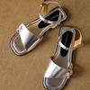 Silver one-word open-toed sandals women's flat summer new leather versatile sandals