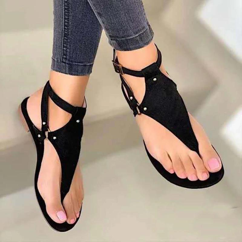 Fashion Summer Women Sandals Flats Slippers Pu Leather Flip Flops Belt Buckle Female Shoes Roman Fashion Women's Sandals