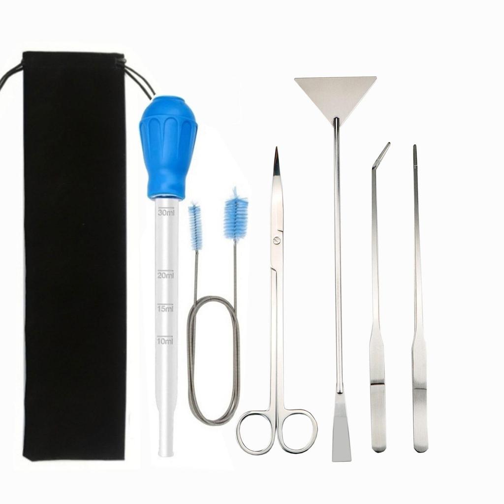 Aquatic Plant Tool Set: Stainless Steel Scissors, Carbon Black Tweezers, Poop Sucker, Fish Tank Cleaning Supplies