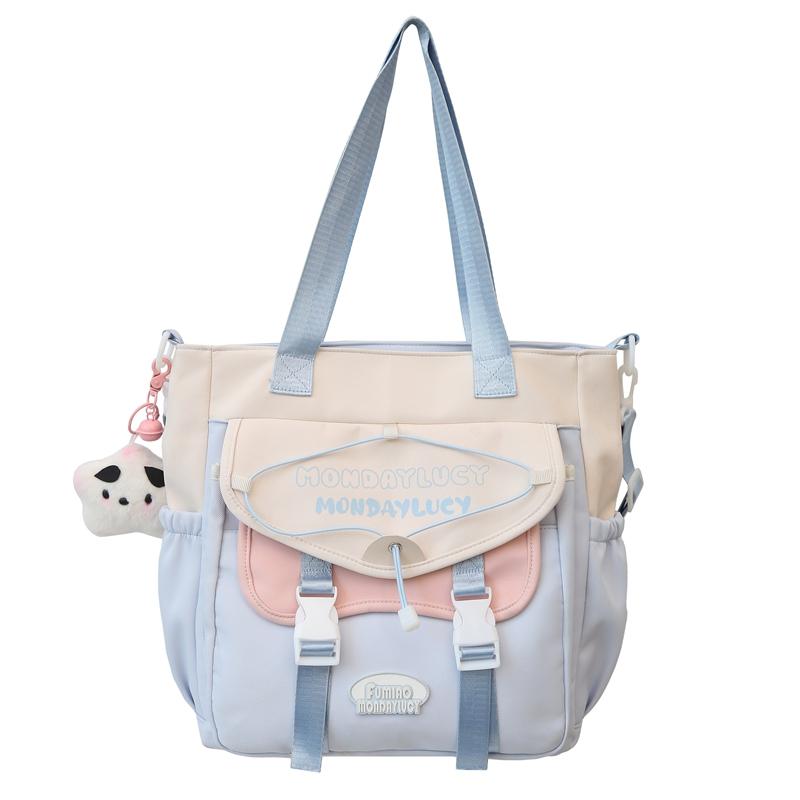 

Сумка через плечо с цветными блоками, женская, большая вместительная сумка-тоут, легкая сумка, студенческая сумка через плечо синий