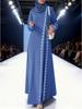 Muslim Women's Solid Color Lace Trim Casual Dress with Long Sleeves