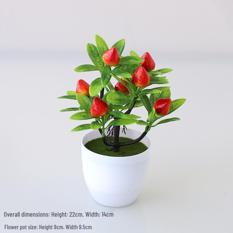 Artificial Potted Desktop Ornament: Green Plants & Money Fruit Bouquet