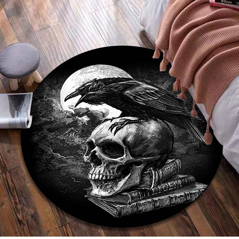Gothic Skull Circular Rug Office Decorative Carpet For Living Room Bedroom Door Mat Floor Rug Computer Chair Area Rug
