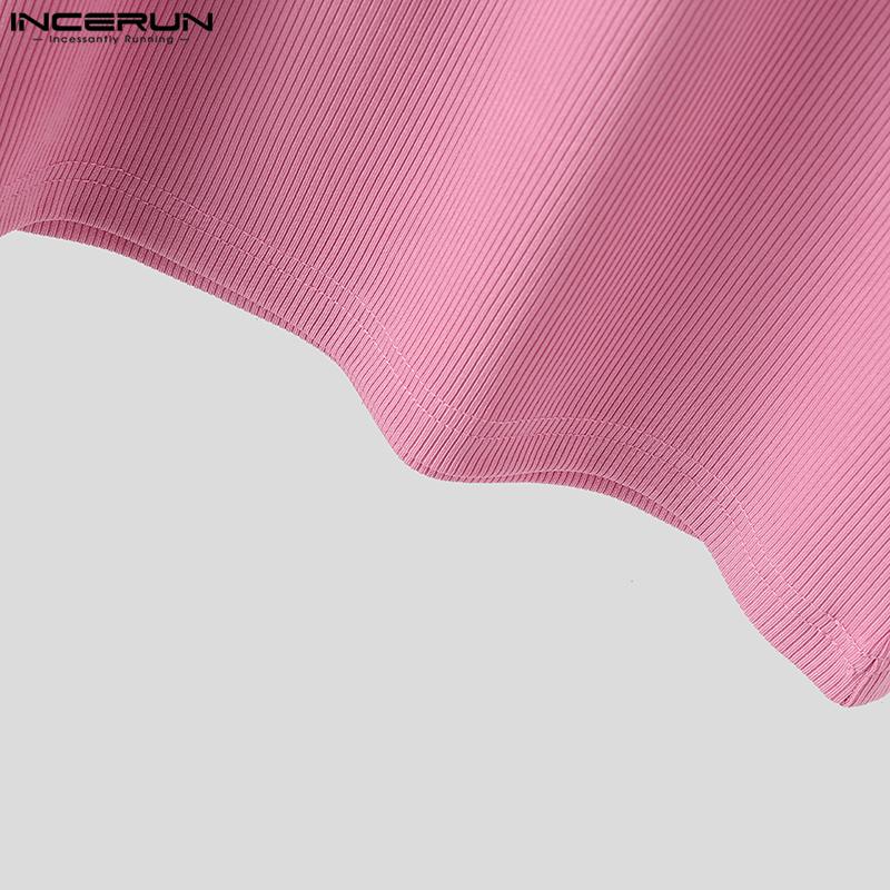 INCERUN Summer Men High Neck Sleeveless Front Cross Rib Skinny Tank Tops T-shirts