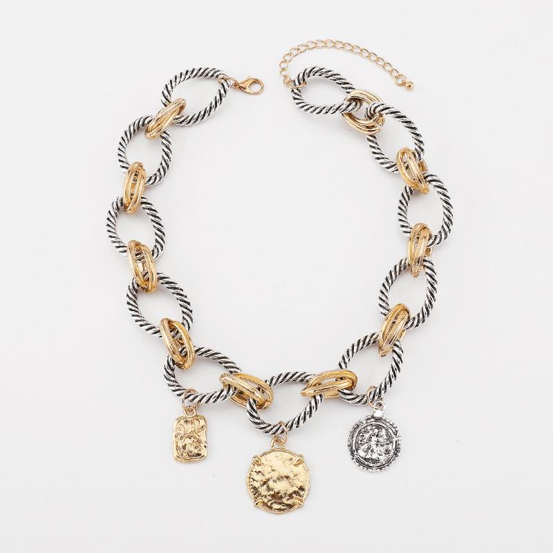 N12566 European and American Exaggerated Temperament Popular Twist Chain Necklace ZA Same Coin Alloy Pendant Collarbone Chain