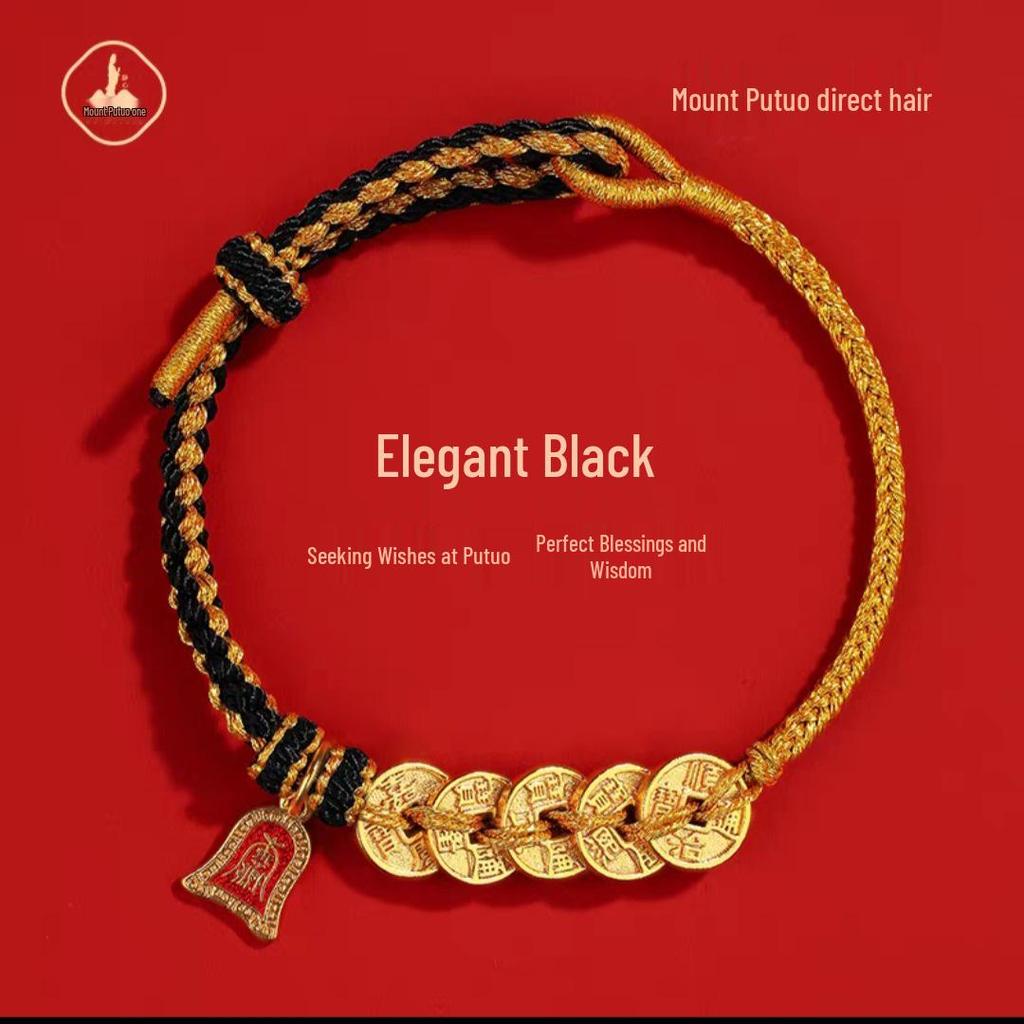 Bransoletka z Czerwonego Sznurka z Monetą Pięciu Cesarzy z Putuoshan – Ręcznie Pleciona Lina na Szczęście, Unisex Prezent.