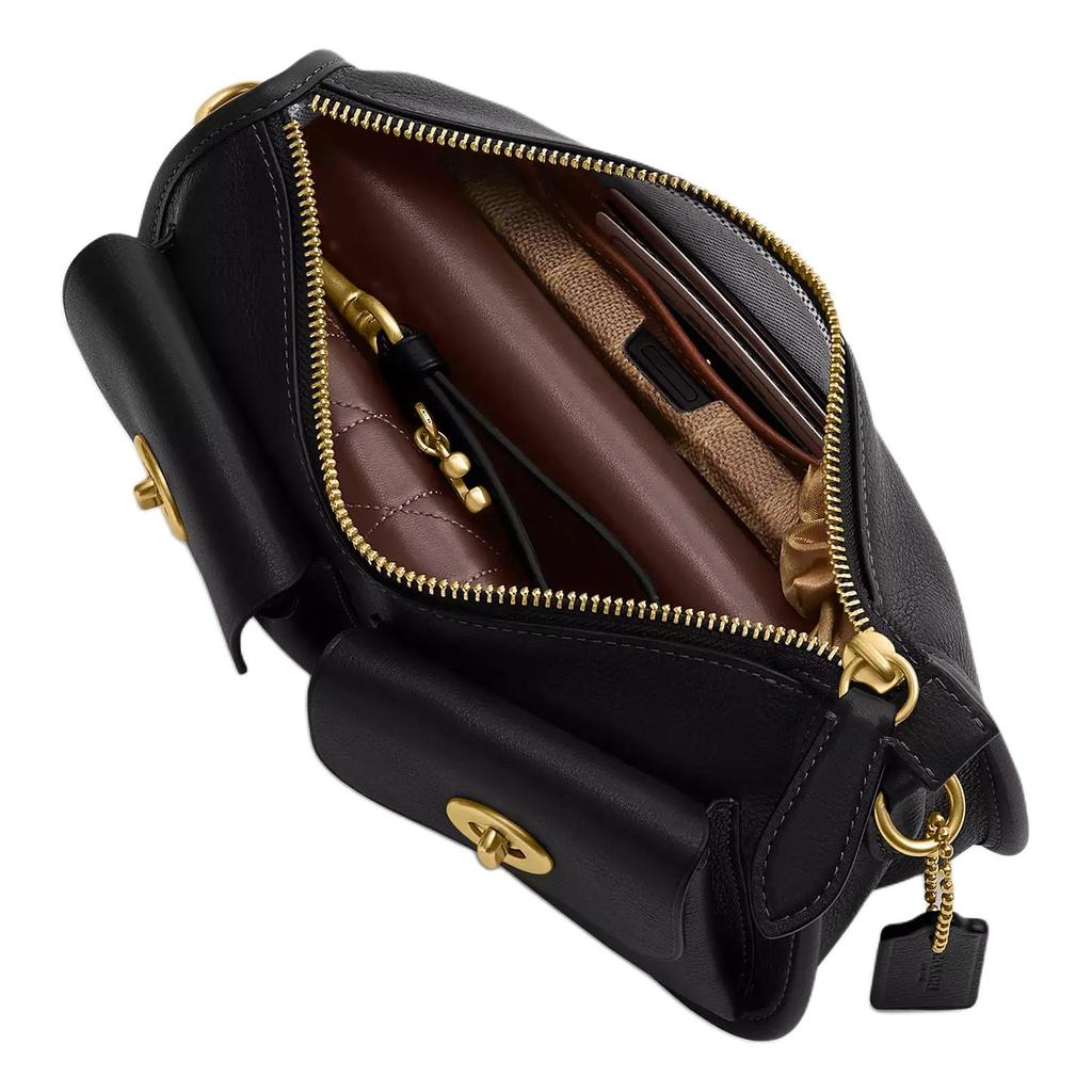 Coach Borsa a tracolla Waverly 24 con chiusura a doppio giro in pelle a grana naturale, taglia media da donna, colore nero CDZ20-B4BK