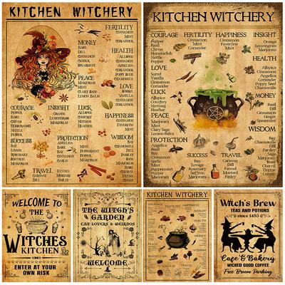 Häxa Rum Dekoration Kök Häxa Retro Poster Månkonst Affisch och tryck Intressant Witch Kitchen