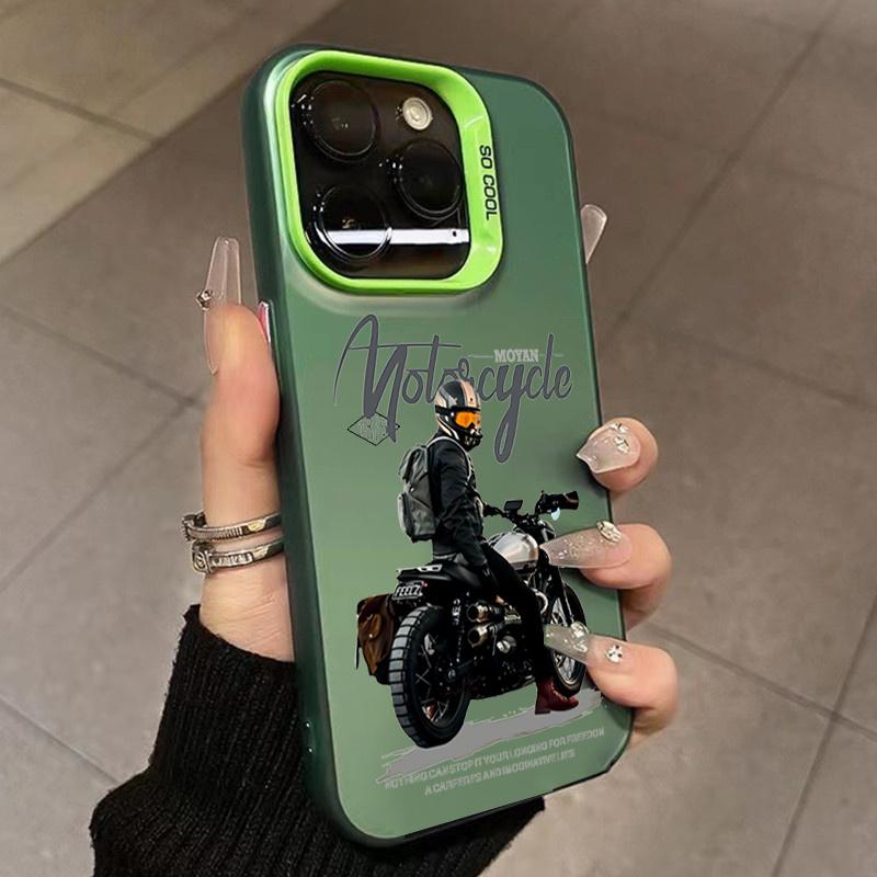 Case For iPhone 14 Motorcycle Pattern Laser Phone Case For iPhone 15 13 12 11 Pro Max X XR XS 7 8 Plus Plating Matte Back Cover