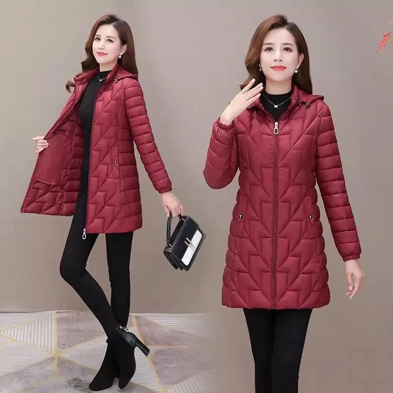 Cappotto Invernale da Donna di Media Lunghezza Slim-Fit Leggero Giacca Semplice con Cappuccio per Mamma