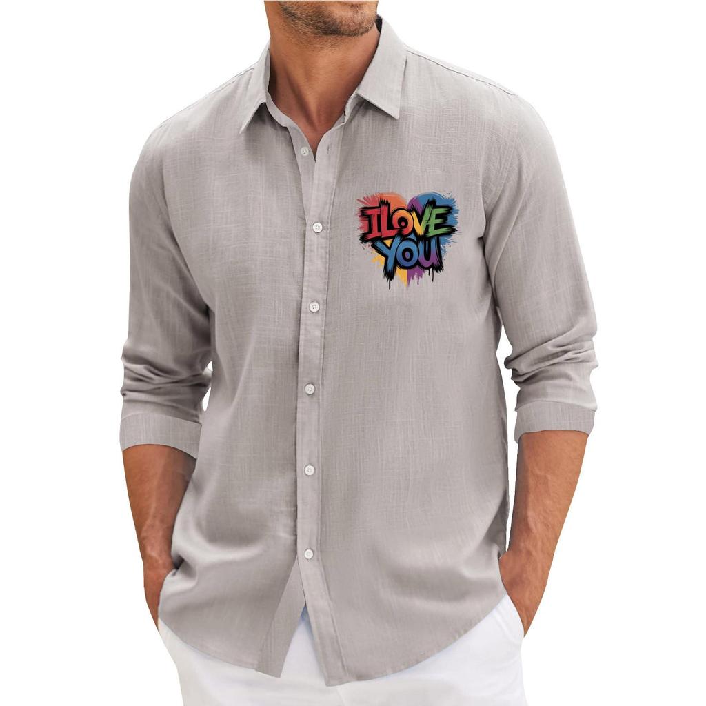 Męska koszula z długim rękawem, luźna, swobodna, z modnymi klapami