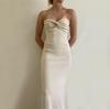 Sexy Women's Spring and Summer Knitted Cross Over Shoulder Fashion Sexy Wool Weaving Dress Sleeveless Irregular Wrapped Chest Long Dress