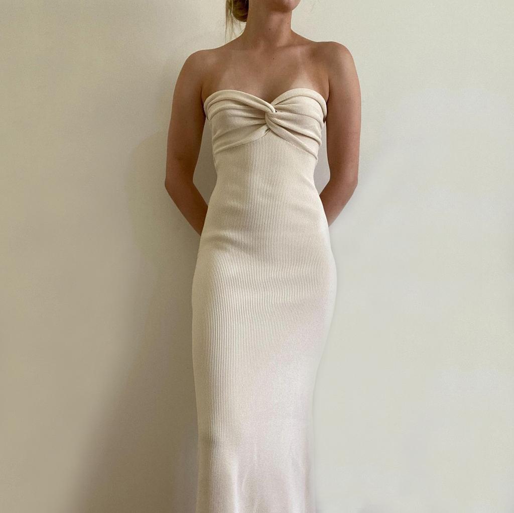 Sexy Women's Spring and Summer Knitted Cross Over Shoulder Fashion Sexy Wool Weaving Dress Sleeveless Irregular Wrapped Chest Long Dress