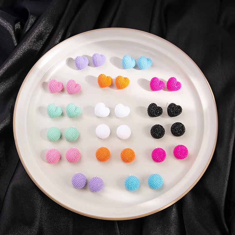 Silver Heart Stud Earrings: Fresh, Simple Geometric Design with Convex Surface and Cute Dangle Style