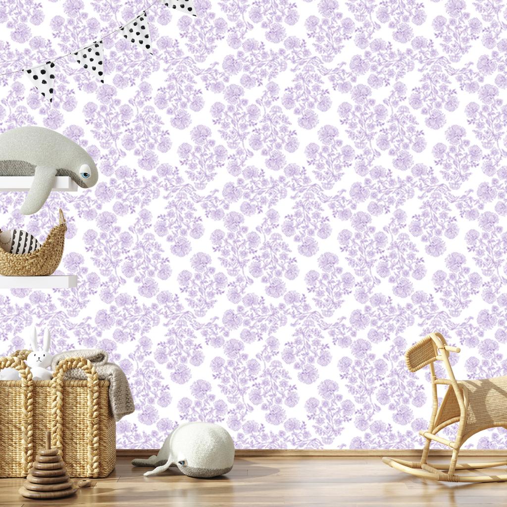 Wallpaper Flowers white and lavender, white background for living room and bedroom 50x1000