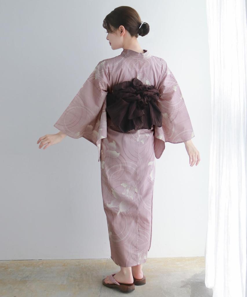 Yukata change set heiko H light pink one size fits [KYOETSU] set, weave, unbleached, 2-piece (yukata, obi), women's (4. goldfish, all)
