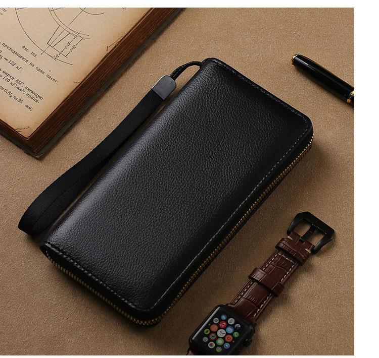 Men's PU Leather Long Wallet With Zipper Coin Purse Pocket Money Clip Clutch Vintage Large Capacity Male Short Money Purse Card Holder