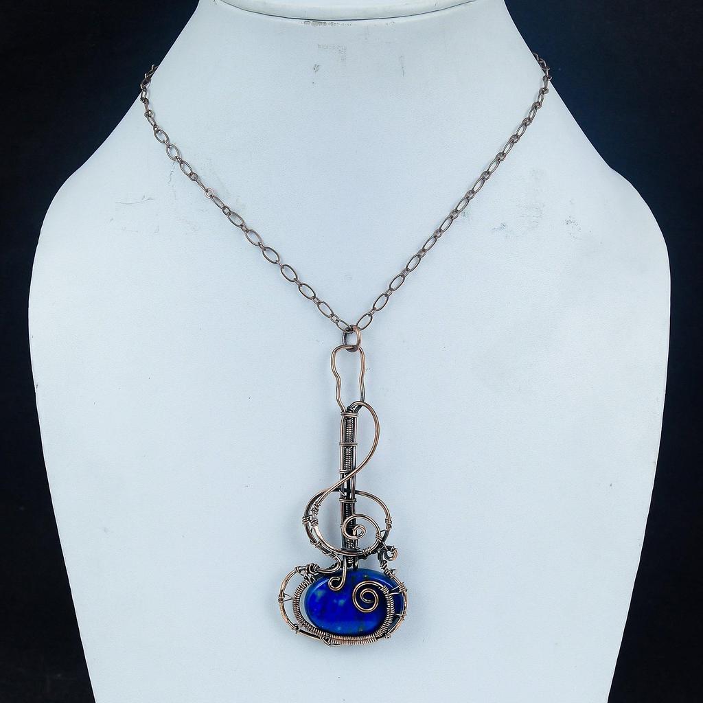 Lapis Lazuli Pendant Handmade Gemstone Jewelry, 999 Copper Wire Wrapped Pendant ,Unique Design Jewelry Pendant