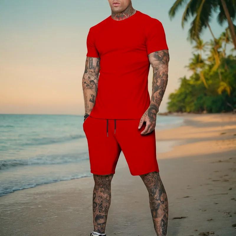 2025 Summer Street Style Men's Casual Plus Size Set - Short-Sleeved Shirt & Shorts
