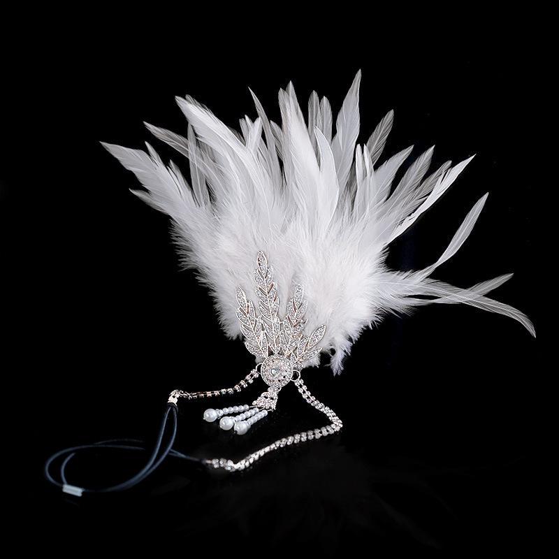 1920s Feather Headband with Rhinestones: Bachelorette Party & Masquerade Accessory