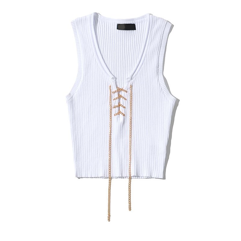 

Модный ретро жилет с регулируемой цепочкой, глубоким V-образным вырезом, приталенного силуэта White All yards