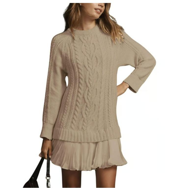 Autumn and Winter Fashion All-match Women's Woolen Solid Color Sweater Dress