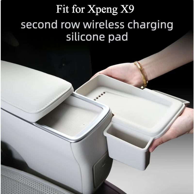 For Xpeng X9 Car Second Row Seat Armrest Wireless Charging Silicone Protective Pad Upgrade Modify Accessories