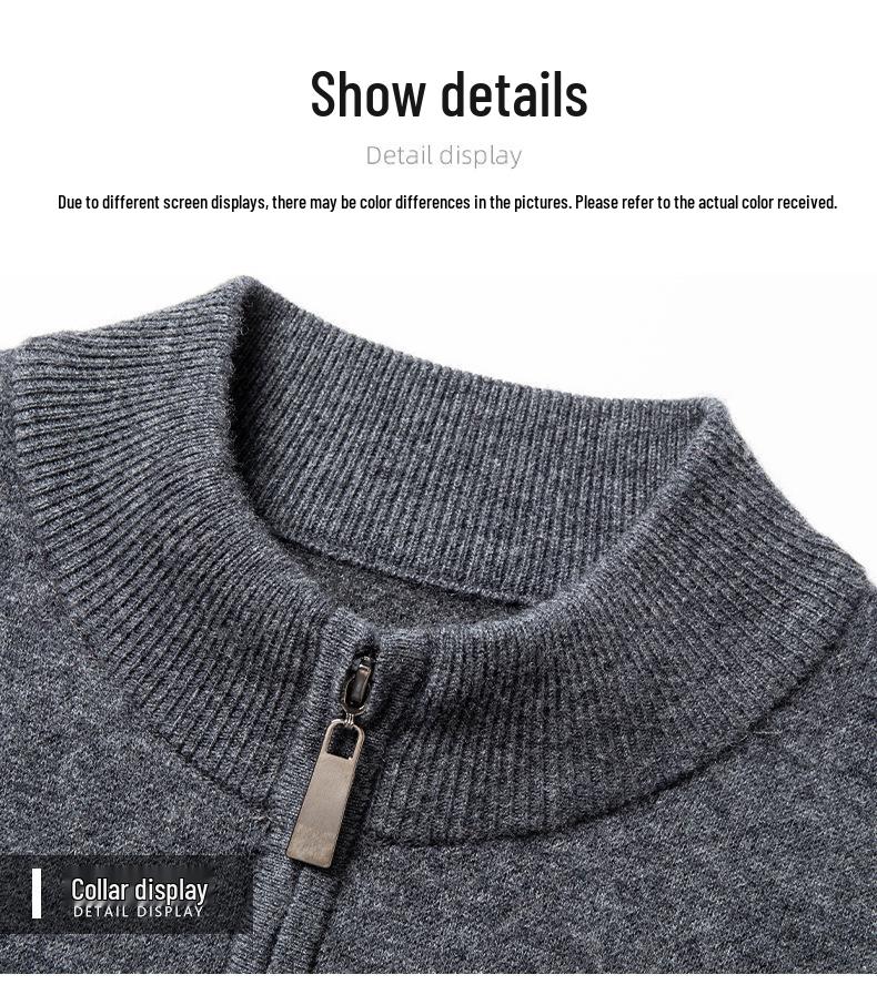Men's 100% Pure Wool Half-Zip Thickened Sweater, High-End Solid Color Knitwear for Autumn/Winter