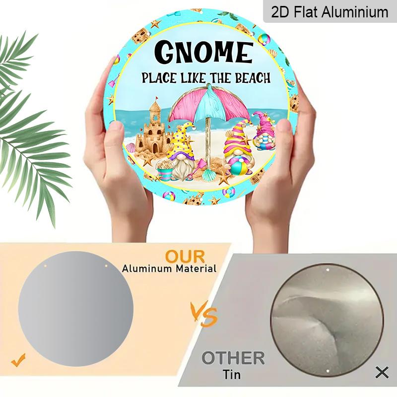 Aluminum Metal Sign, Aluminum Metal Sign 7.87X7.87 Inchesgnomes Love The Beach Summer Beach Welcome Metal Wreath Sign Round Sign Wall Art Sign Bar