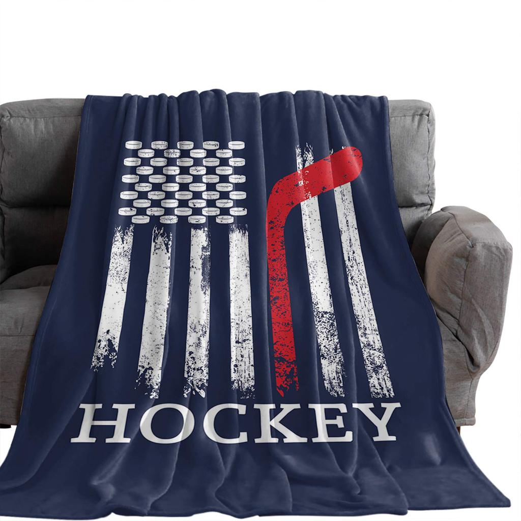Ice Hockey Throw Blanket Winter Sport Game Flannel Blanket Sporting Competition Sofa Couch Office Flannel Blankets for Kids Boys
