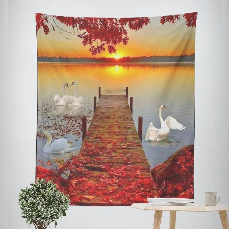 Beautiful Swan Decorative Tapestry Home Wall Decor Office Living Room Tapestry