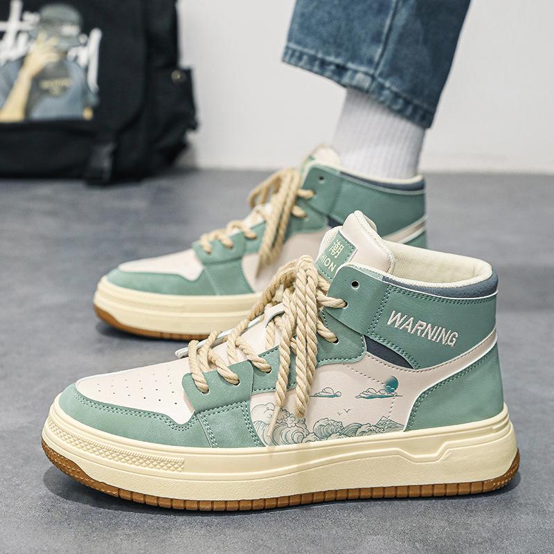 Men's Shoes Spring Breathable 2024 New Thick-soled High-top Casual Board Shoes Trend Niche Spring and Autumn Versatile Sports Shoes