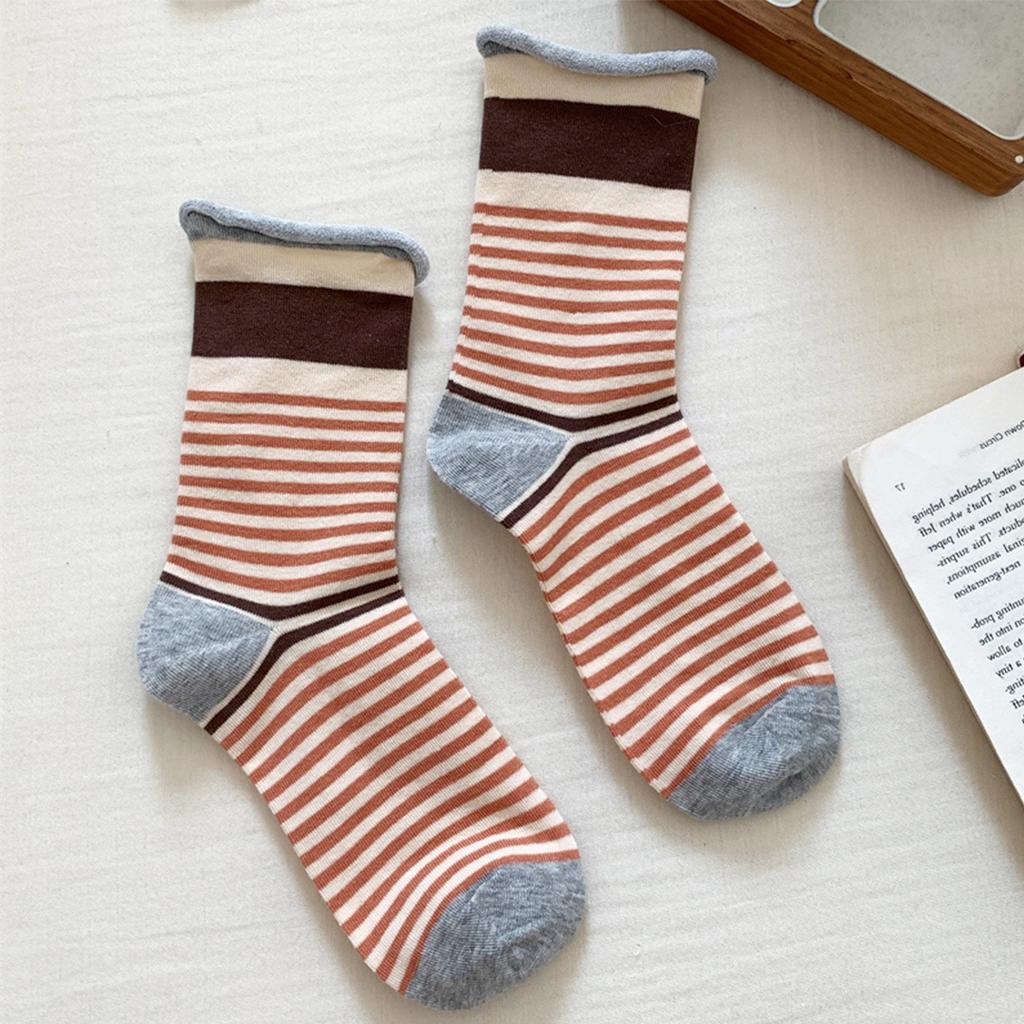 Sock Children's Cotton Summer and Spring Odor-resistant Mid-length Socks with Trendy Stripes, Long Socks, Summer Lightweight Pile-up Socks