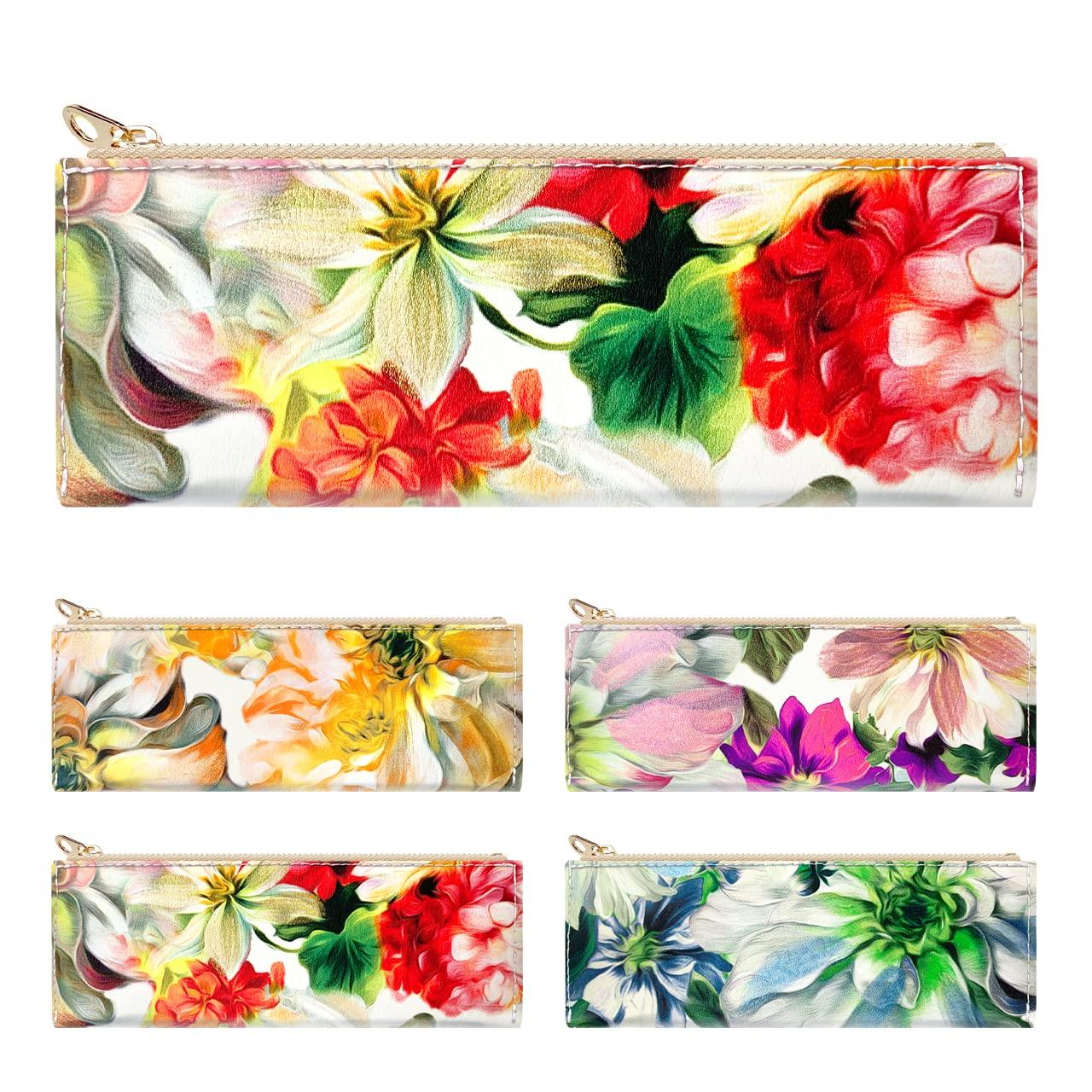 

Genuine Leather Pencil Case, Pen Holder, Stationery, Writing Utensils, Compact, Slim, Made in Italy, Floral Print [NB] Red