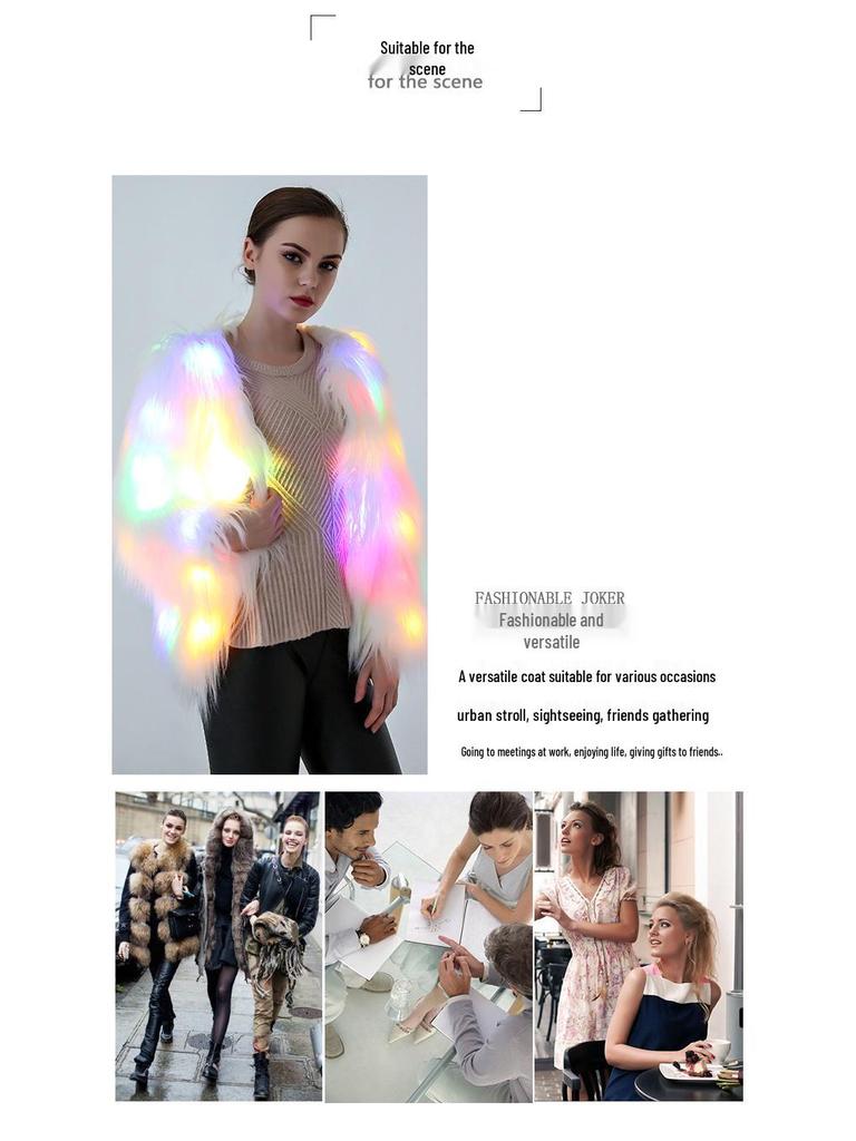 Damefrakk i lammeull med LED-lys for jule- og halloweenfester