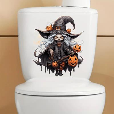 Horror Witch Halloween Decorative Toilet Stickers Removable Wall Stickers