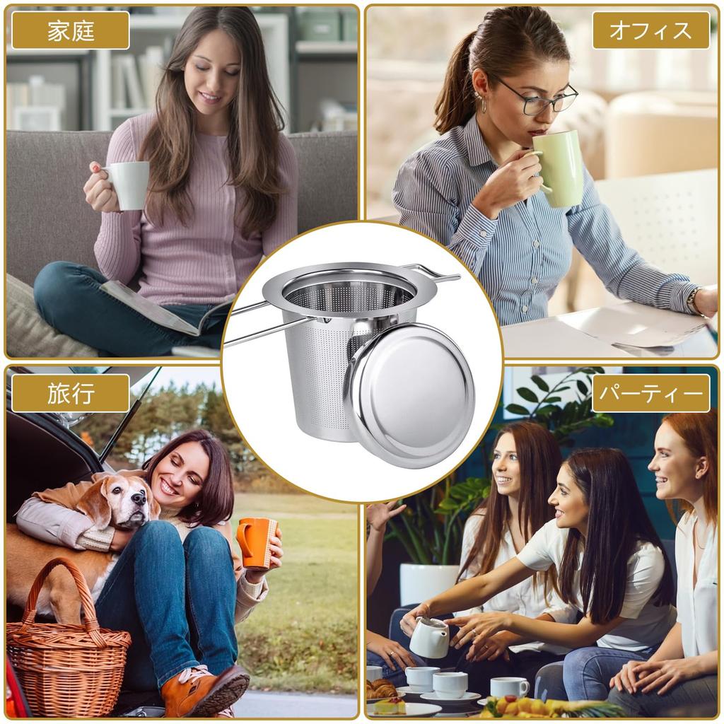 Doyime Tea Strainer, Stainless Steel, for Straining Tea Leaves, Deep Strainer with Lid, Foldable Handle, Dual Handles and Lid, Easy to Clean,