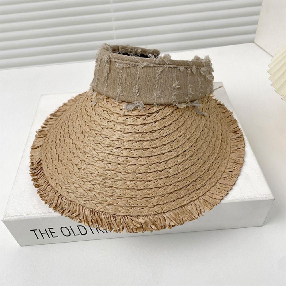 Hollow Empty Top Straw Hat Woven Straw Women's Sun Hats Folding Sunshade Hat  Beach Vacation