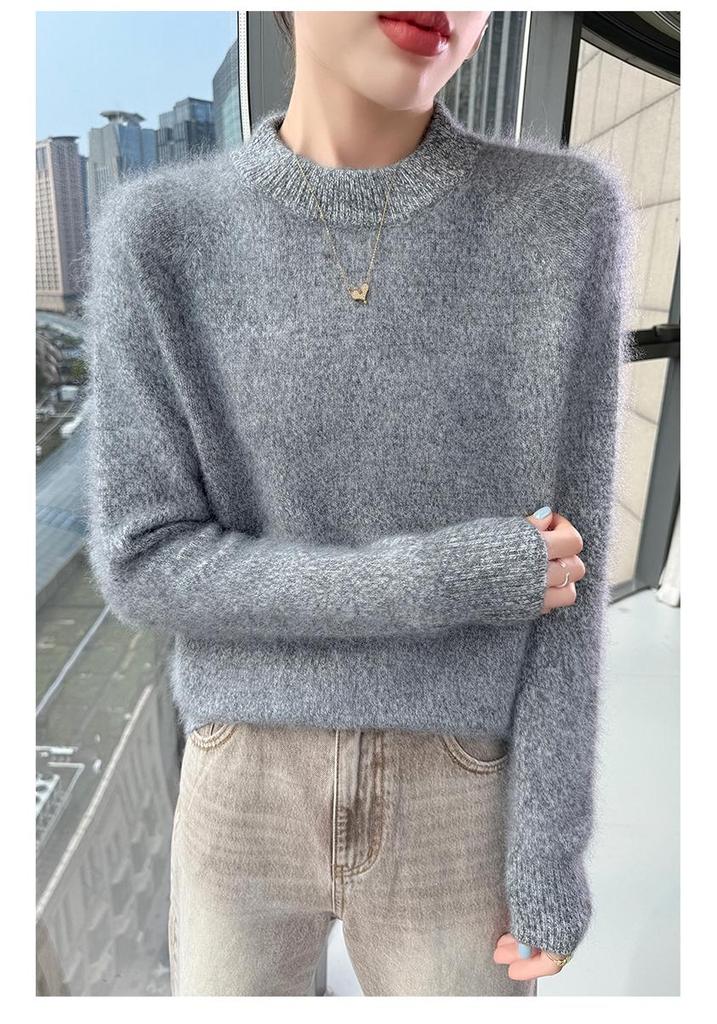 Lekasha Women's Mink Cashmere Marled Yarn Drop Shoulder Knitwear for Autumn/Winter