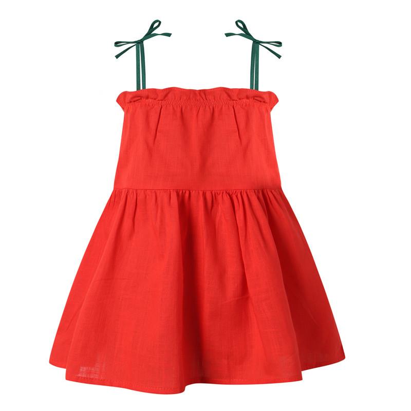Summer Girls Block Hollow Out Strap Dress Baby Solid Princess Party Sundress For Kids