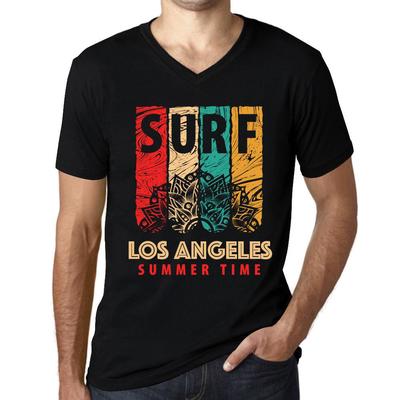 Herren Vintage T-Shirt Grafik T-Shirt V-Ausschnitt Surf Summer Time LOS ANGELES Deep Black
